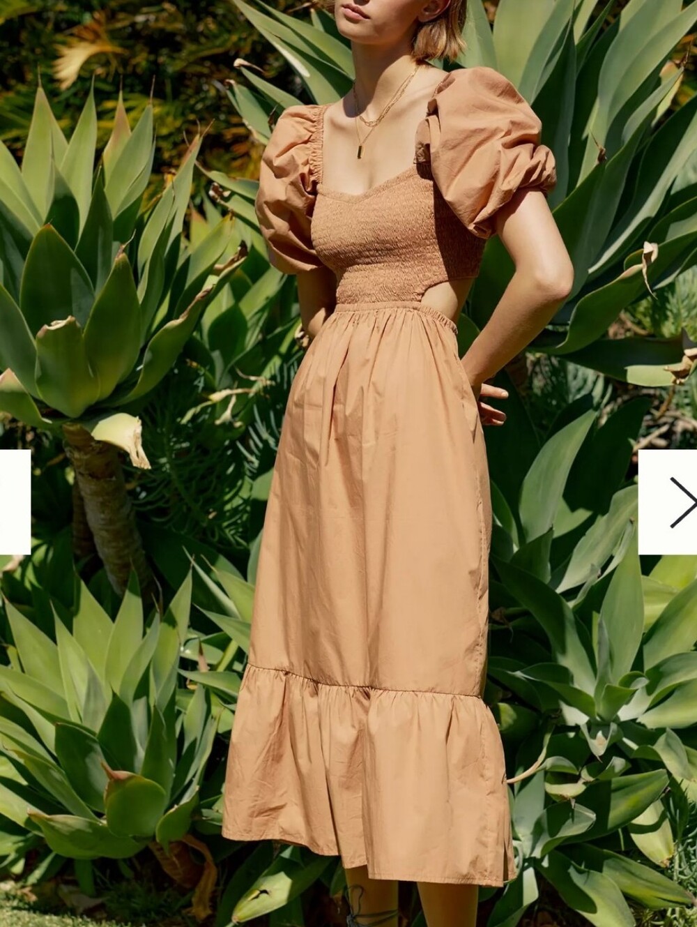 $229 NWT Anthropologie Faithfull Smocked Cut Out Midi Dress Hazelnut Size 4